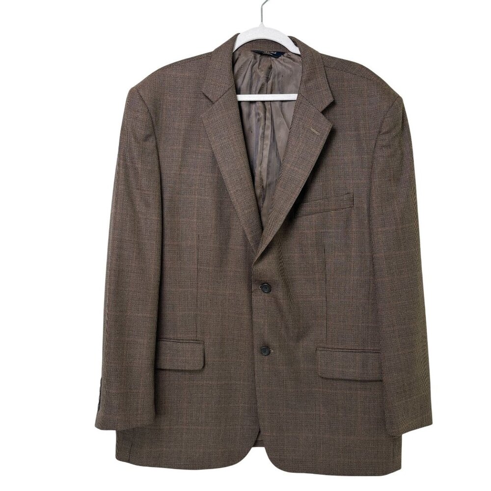 Joseph & Feiss Gold‎ Blazer Sport Coat Mens 46R Brown Plaid Wool 2 Button Jacket
